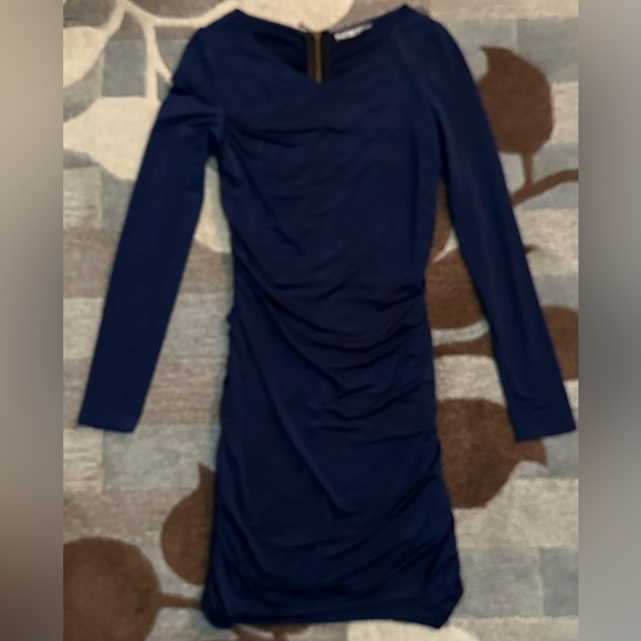 Eliza J. Long Sleeve Drape Front Ruched Back Jersey Bodycon Dress in Cobalt Blue - Picture 3 of 10